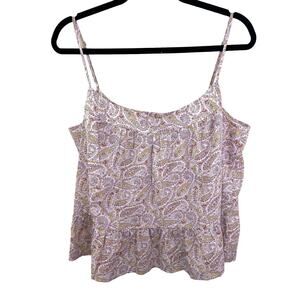 J. Crew Ruffle Tank Top Pink Paisley Large NWT Babydoll Cami Y2K Fairy Cottage